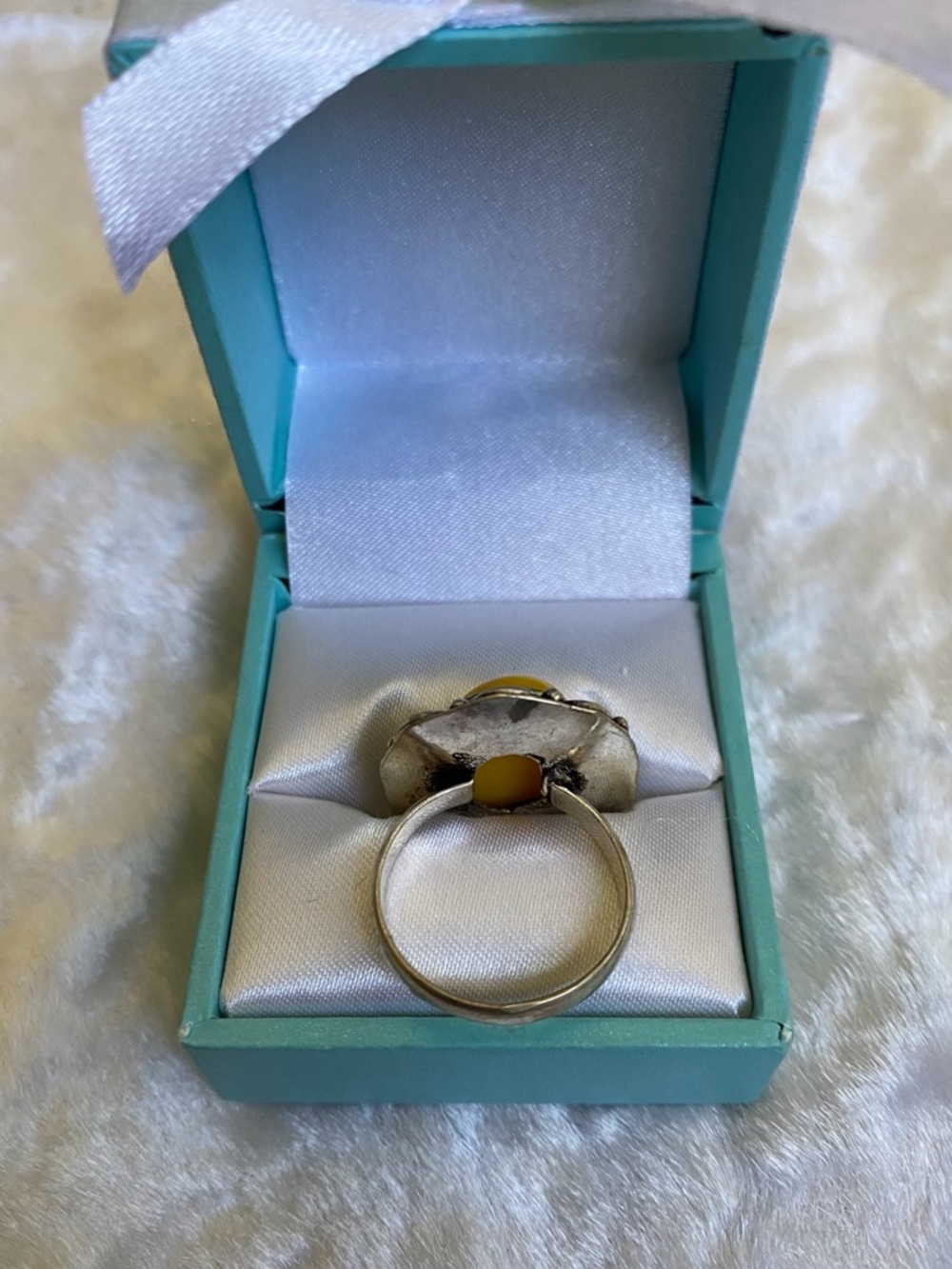 ๐925 Butterscotch Amber Swirl Statement Ring with Ornate Setting - Picture 4 of 5